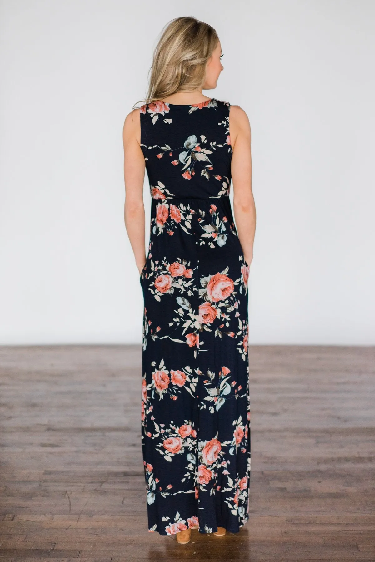 You Make Me Wanna Floral Maxi Dress ~ Navy