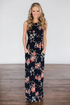 You Make Me Wanna Floral Maxi Dress ~ Navy