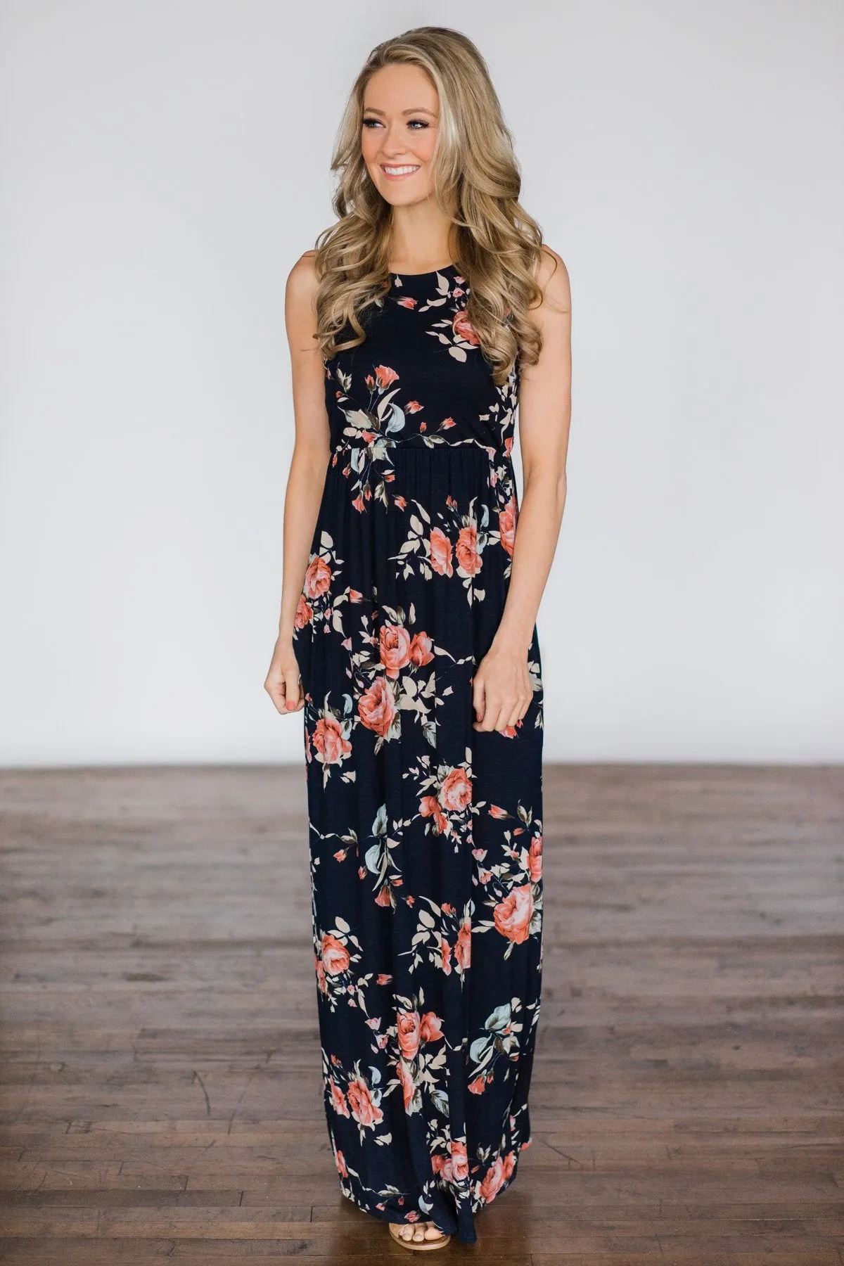 You Make Me Wanna Floral Maxi Dress ~ Navy