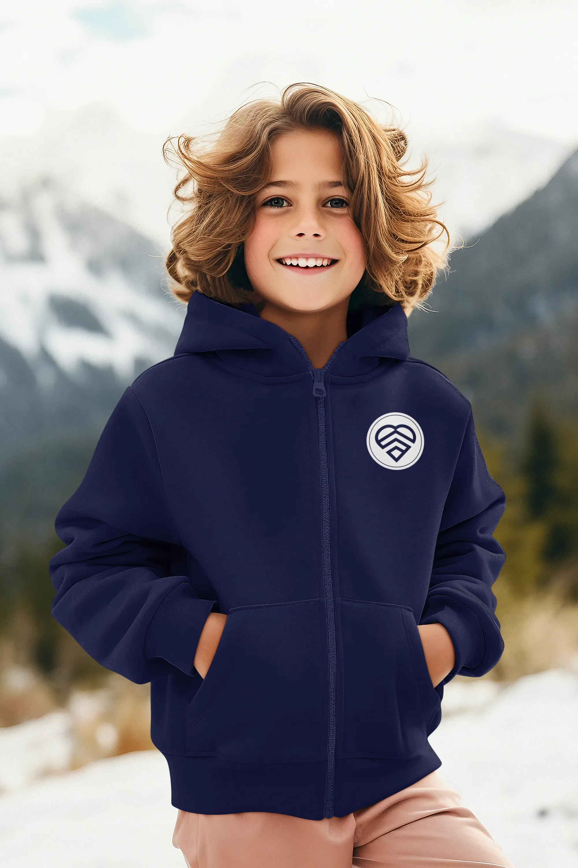 Youth Logo Statement Zip Up Hoodie - Navy