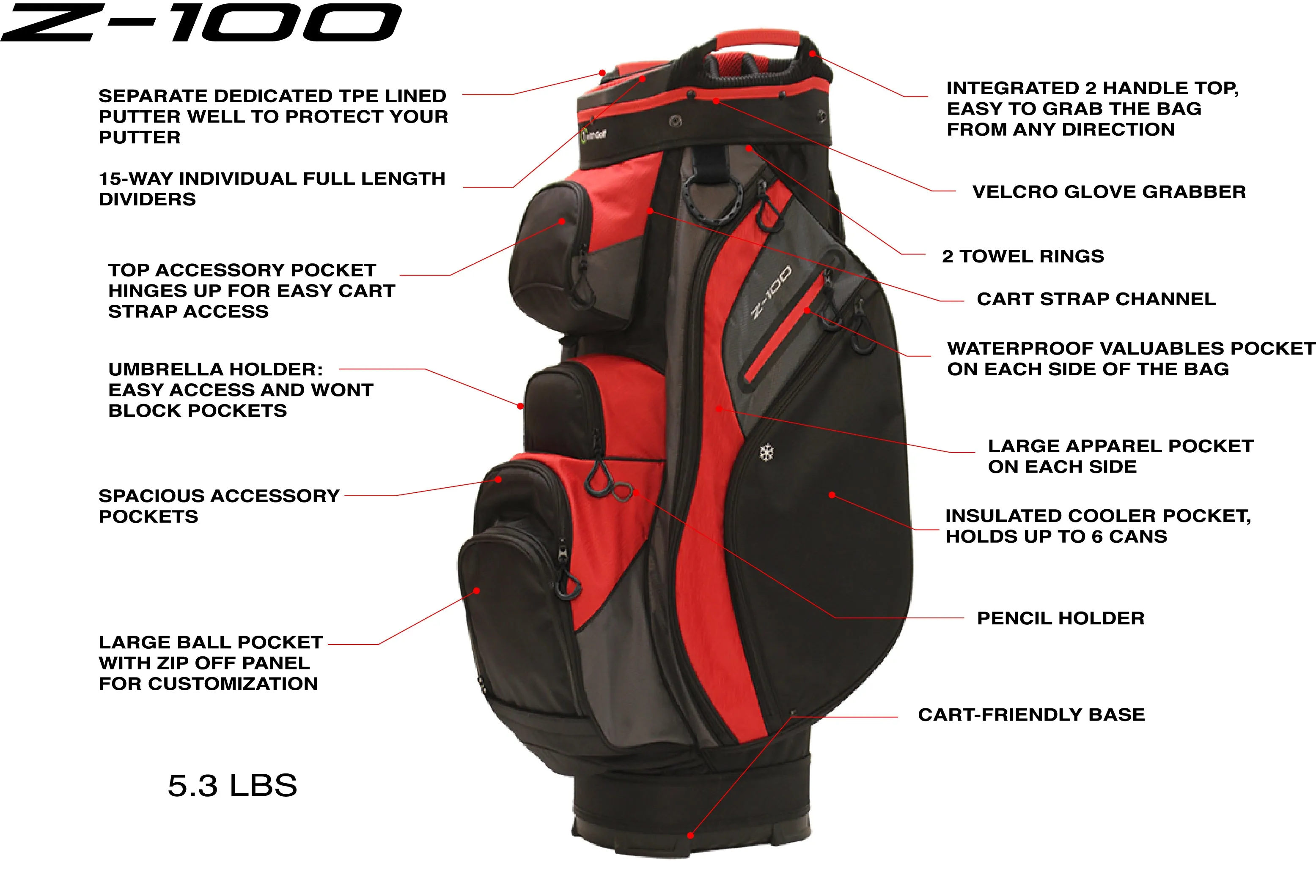 Z-100 15-way Cart Bag Dark Gray/Light Gray/Violet