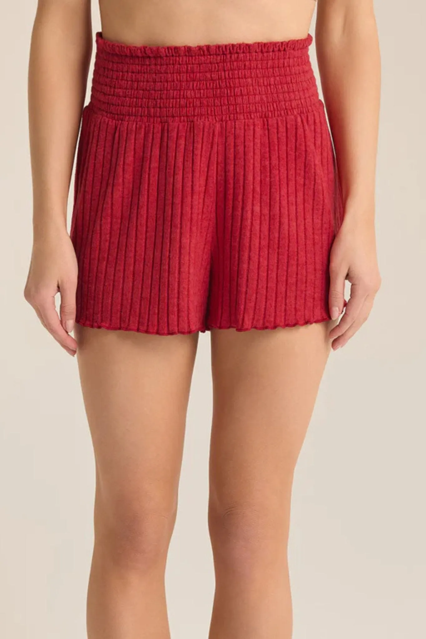 Z Supply: Dawn Smocked Rib Short in Haute Red