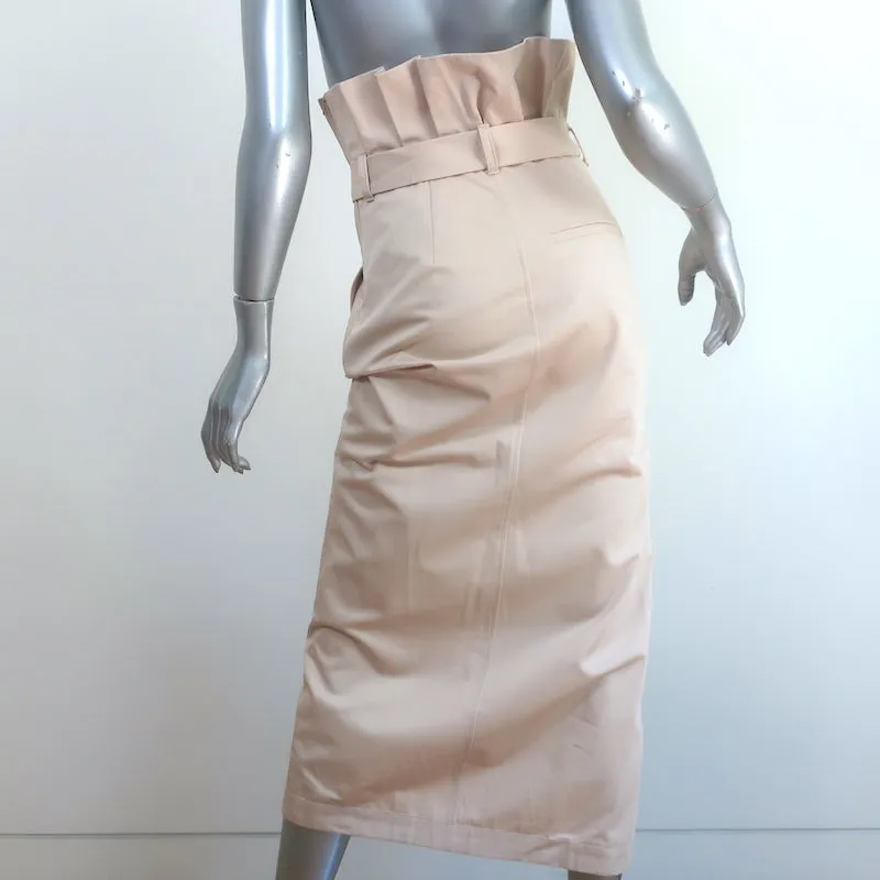 Zara Paper Bag Waist Midi Skirt Beige Cotton Size Extra Small NEW