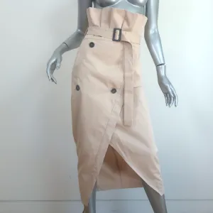 Zara Paper Bag Waist Midi Skirt Beige Cotton Size Extra Small NEW