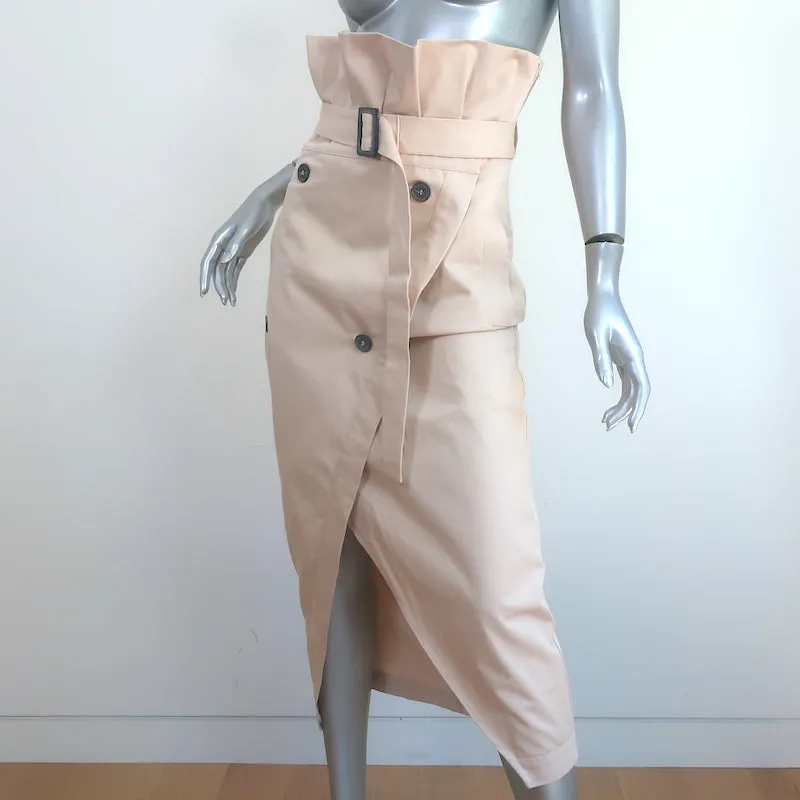 Zara Paper Bag Waist Midi Skirt Beige Cotton Size Extra Small NEW