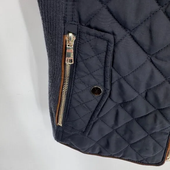 Zara Quilted Vest Womens XS Black Gold Polyester Equestrian Style Zip Pockets
