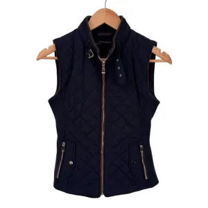 Zara Quilted Vest Womens XS Black Gold Polyester Equestrian Style Zip Pockets